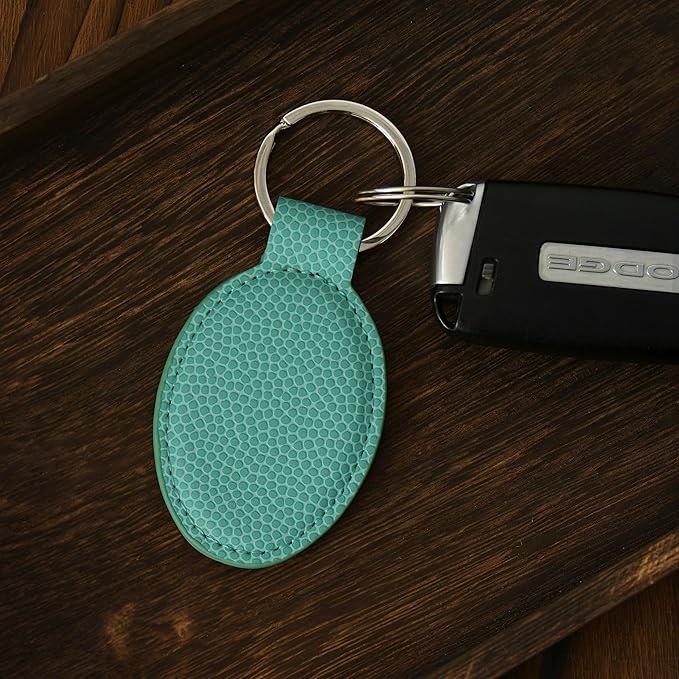 LaserGram Oval Keychain, Palm Trees, Personalized Engraving Included (Basketball Teal)