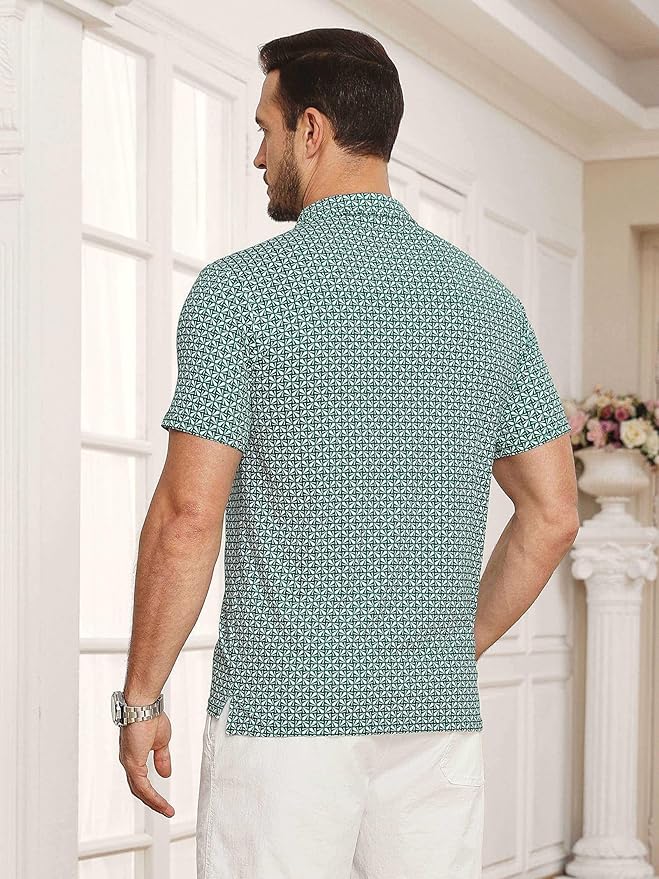 Lexiart Mens Golf Shirt Short Sleeve Dry Fit Print Moisture Wicking Performance Patterns Collared Polo Shirt with Pocket