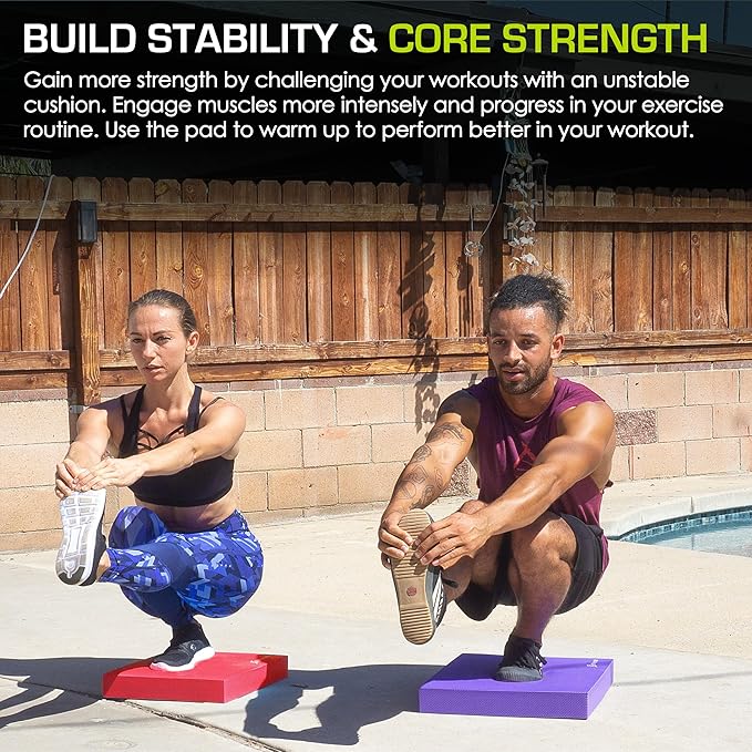 ProsourceFit Exercise Balance Pad – Non-Slip Cushioned Foam Mat & Knee Pad for Fitness and Stability Training, Yoga, Physical Therapy 15.5”x12.75”, Red