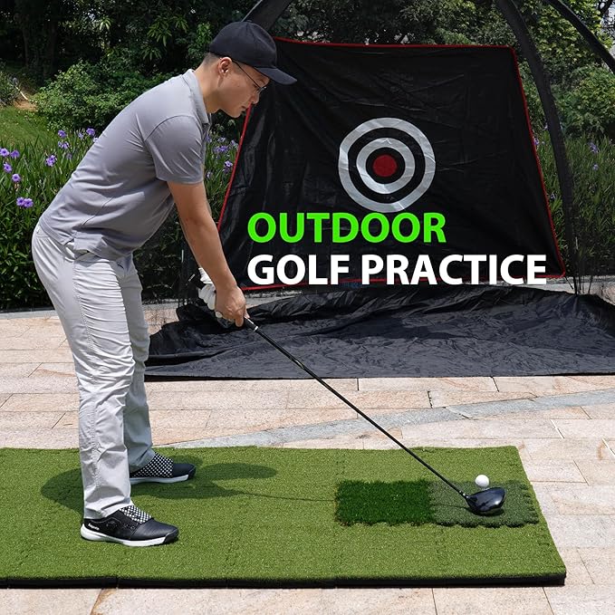 GAIARENA Golf Hitting Mat Premium Indoor & Backyard Practice Mat for Golf Simulator with Interchangeable Tri-Turf Tiles Course Driving Rough Grass 6.3'*3.8'