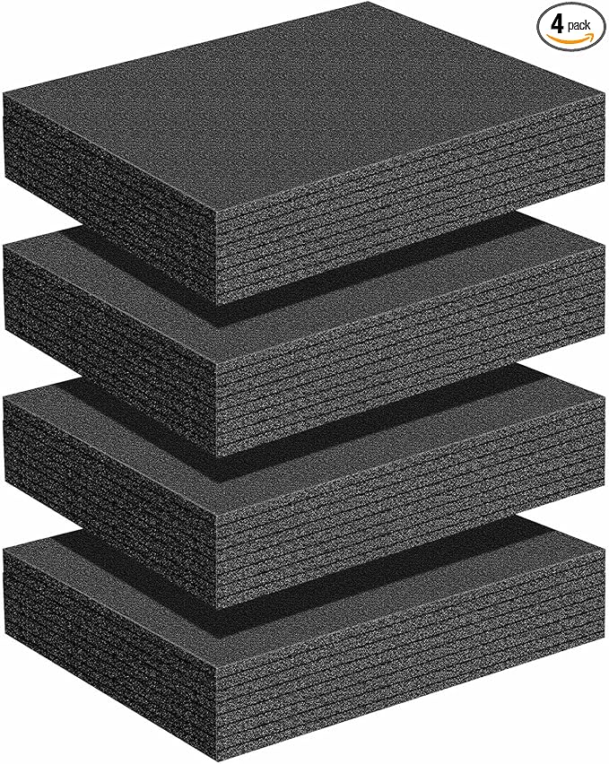 Treela 4 Pcs Customizable Polyethylene Foam Sheets 16x12x3" Black Thick Cuttable Foam Padding Inserts for Cases, Polyethylene Block Sheets for Packing Toolbox Storage and Craft Pad