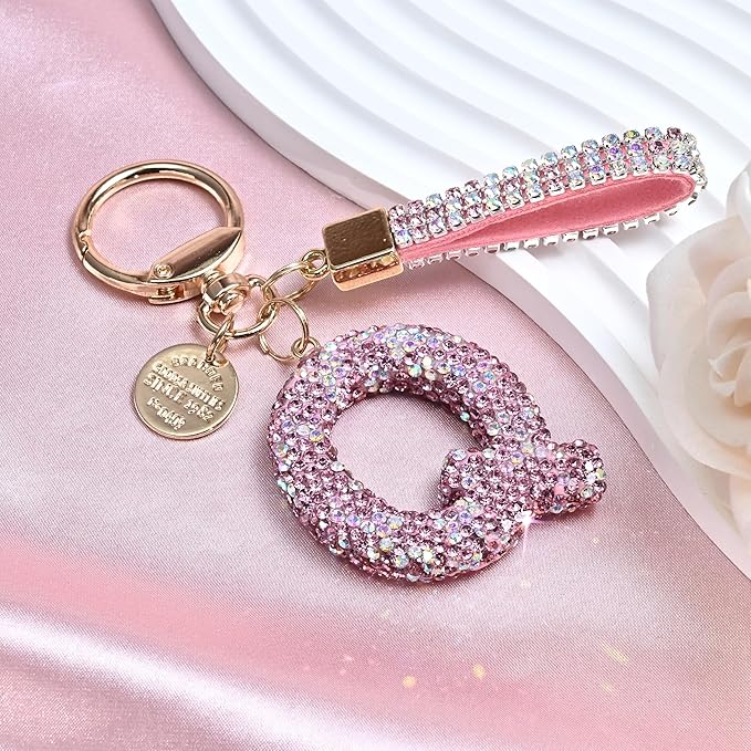 Pink Blue White Initial Letter Keychain Gift for Women Girls Bling Sparkly Cute Backpack Car Key Accessories Lanyard