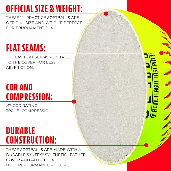 Franklin Sports Official Game Softballs - OL3000 Fastpitch 12" Inch Yellow Softballs - Official Size + Weight Tournament Balls for Practice + Games - 1 Softball