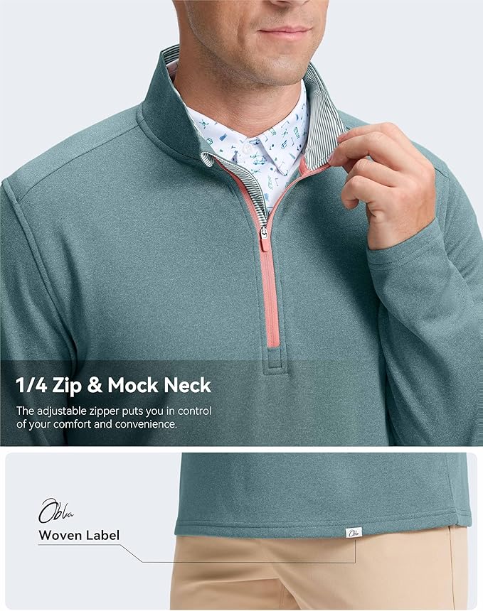 Obla Golf Quarter Zip Pullover Men Fleece Mock Neck Sweatshirt Winter Warm 1/4 Zip Long Sleeve Golf Shirt