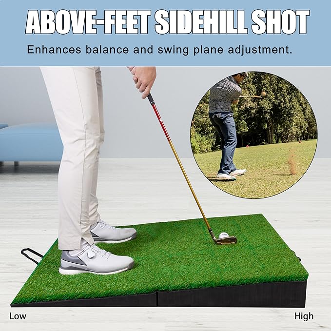 PGM 40"x 40" Golf Practice Mat - 4 Adjustable Slopes - Indoor/Outdoor Golf Training Mat