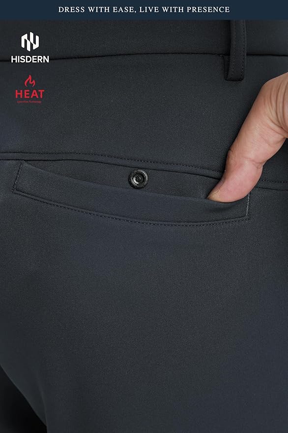 HISDERN Heat 701 Men's Thermal Golf Pants Stretch Fleece 30"/32" No Iron Comfy for Winter Business Casual with Pocket