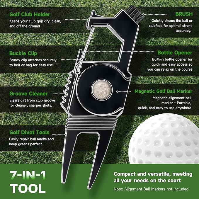 Golf Essentials Kit | Must Have Golf Accessories - Golf Green Reader, Divot Repair Tool, Golf Ball Marker, Golf Score Counter, Golf Tee Holder, Golf Impact Tape, Golf Gifts for Men