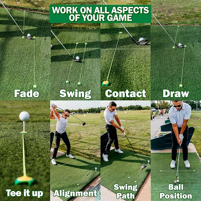 Tee Claw - Pack of 10 Lanyards for Golfing Practice - Multipurpose Training Aid, Baseball, Softball and Golf, Great Compliment to Be Used with The Outdoors and Indoors- 5 Green + 5 Yellow