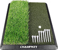 CHAMPKEY Dual-Turf Golf Hitting Mat | Come with 9 Golf Tees & 1 Rubber Tee | Heavy Duty Rubber Backing Golf Practice Mat Ideal for Indoor & Outdoor Training