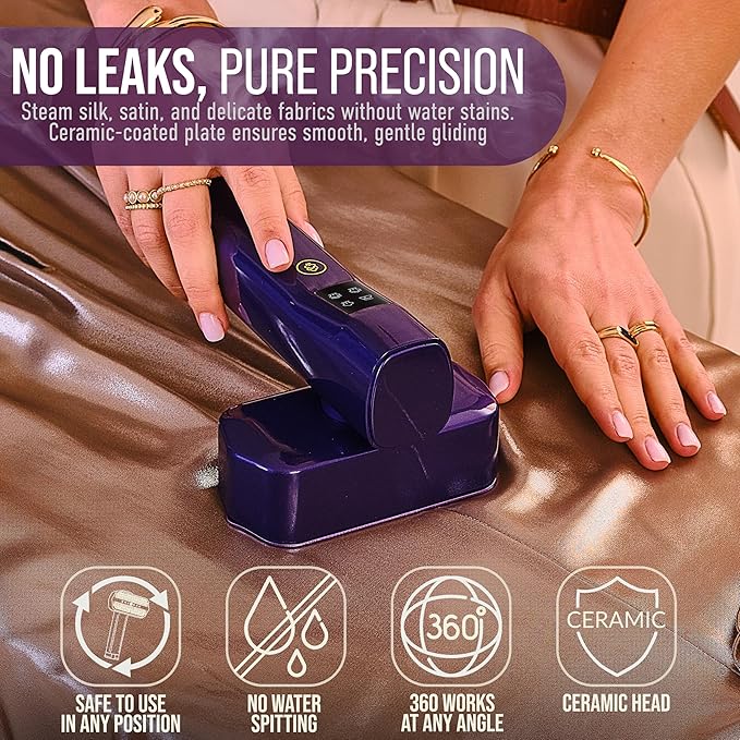 Mini Steam Iron & Travel Garment Steamer – 1200W Portable Wrinkle Remover, Handheld Clothes Steamer, 20s Fast Heating, 4 Modes, Compact Folding Design, Fabric Steamer for Home & Travel–Purple