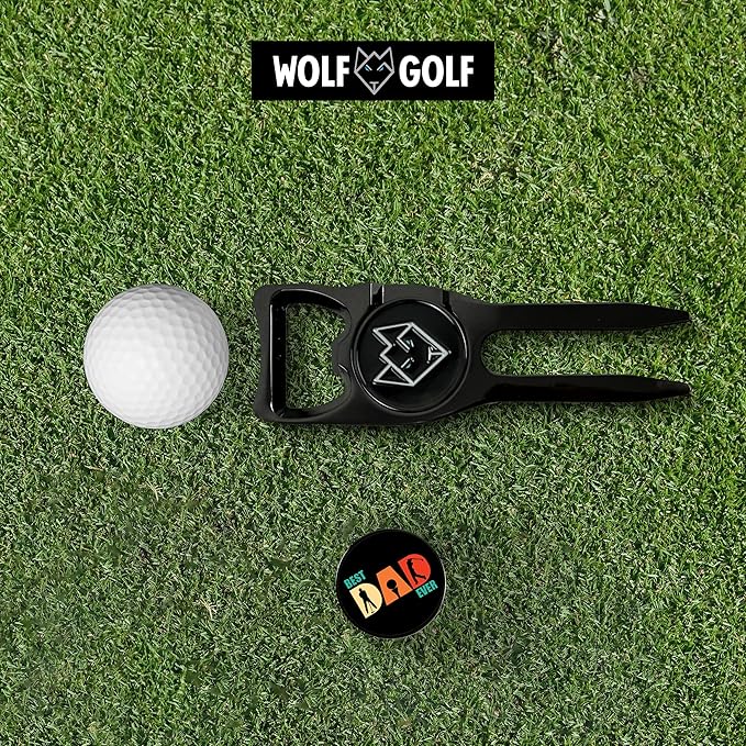 Wolf Golf Towels Divot Repair Tool | 6-in-1 Premium Divot Tool with Ball Marker | Golf Gifts for Men & Women | Golf Accessories for Men & Women