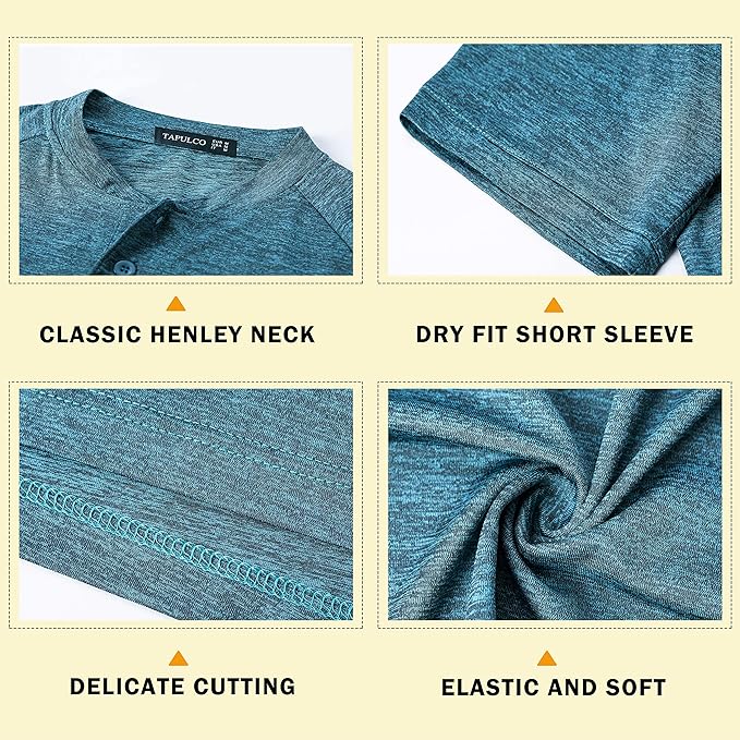 TAPULCO Mens Collarless Golf Shirts Short Sleeve Dry Fit Stretch Casual Breathable Lightweight Tshirts