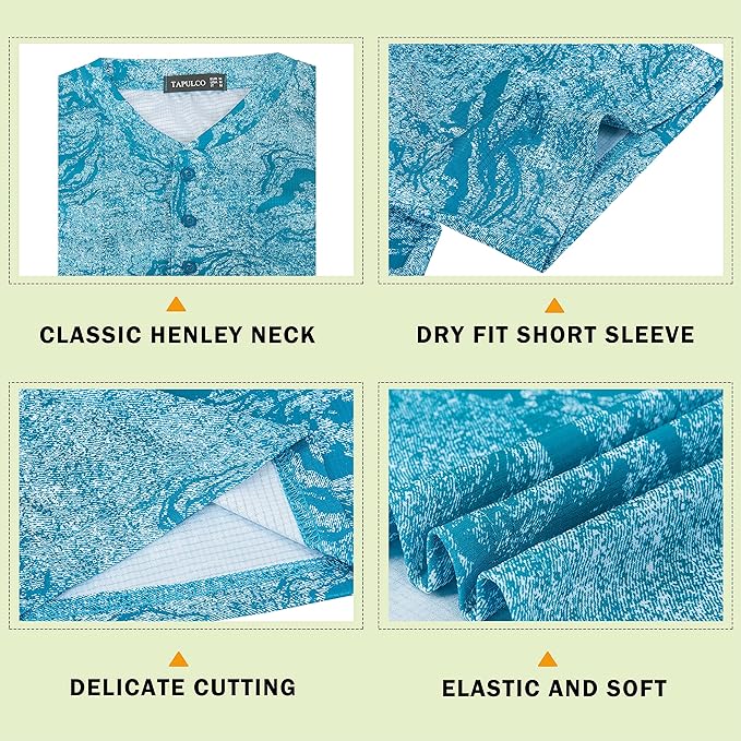 TAPULCO Mens Collarless Golf Shirts Short Sleeve Dry Fit Stretch Casual Breathable Lightweight Tshirts