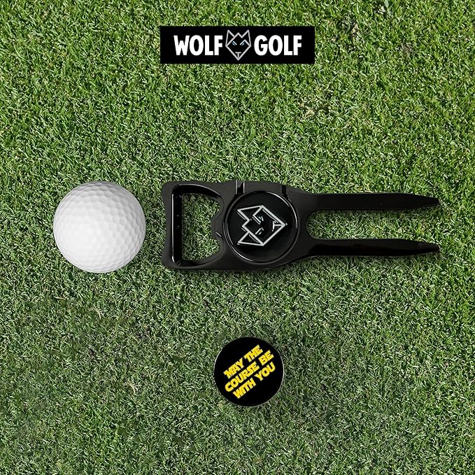 Wolf Golf Towels Divot Repair Tool | 6-in-1 Premium Divot Tool with Ball Marker | Golf Gifts for Men & Women | Golf Accessories for Men & Women
