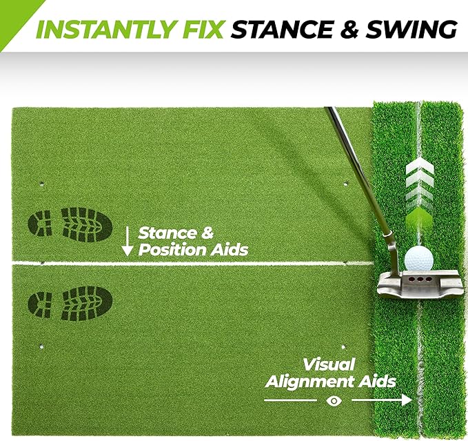 Golfguru Golf Mat 5x4ft-16mm/21mm/26mm Thickened Dual Turf Golf Hitting Mat with Alignment Aid, Dense Elite Mats Practice Outdoor Indoor, Chipping Training Matt for Backyard Garage Driving Simulators