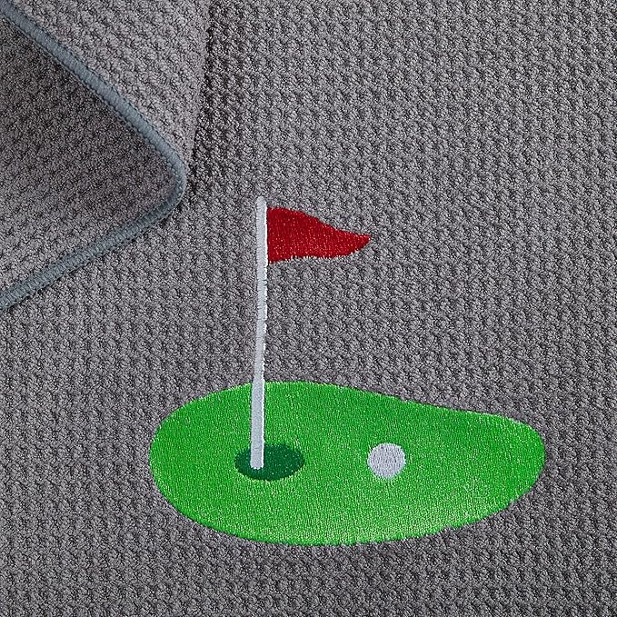 Embroidered Golf Towel Set – Custom Towels for Golf Bags & Carts – Golf Accessories & Gifts for Kids, Men, & Women – Microfiber Waffle and Ball Towels – Putting Design - 2-Pack