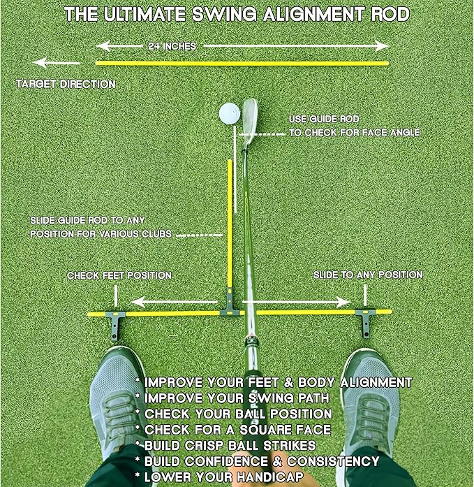 Golf Alignment Guide Sticks – Adjustable Golf Swing & Putting Trainer Aid | Fix Slice, Improve Posture, Ball Position, & Over-The-Top Swing | Indoor/Outdoor Use