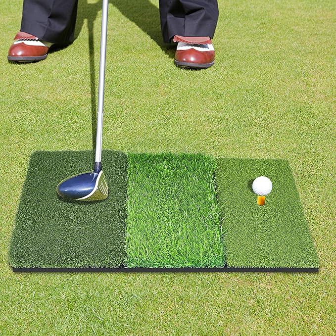 NEWCARE Golf Hitting Mat, 3-in-1 Foldable Golf Mat Indoor Outdoor, Tri-Turf Golf Practice Mat Traint Aid Batting for Chipping Swing Detection Portable Personal Driving Range for Backyard