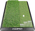 CHAMPKEY Dual-Turf Golf Hitting Mat | Come with 9 Golf Tees & 1 Rubber Tee | Heavy Duty Rubber Backing Golf Practice Mat Ideal for Indoor & Outdoor Training
