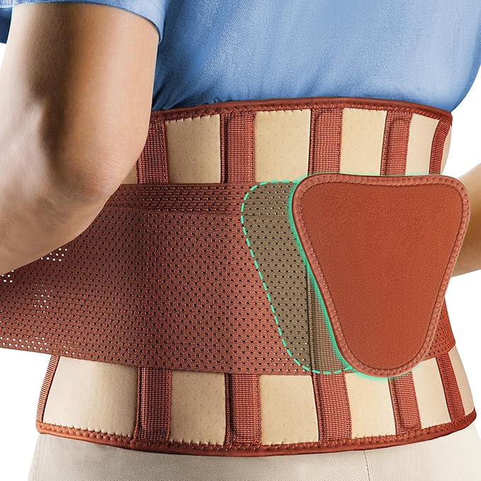 FEATOL Back Brace for Lower Back Pain, Breathable Back Support Belt for Women & Men with Lumbar Pad, Lumbar Support Belt for Heavy Lifting & Work, Scoliosis, Brown, 5XL (Circumference:68-74.8")