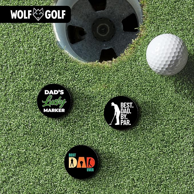 Wolf Golf Towels Golf Ball Marker Hat Clip Gift Set | Best Dad by Par | | 1 Magnetic Clip + 3 Ball Markers | Golf Accessories for Men
