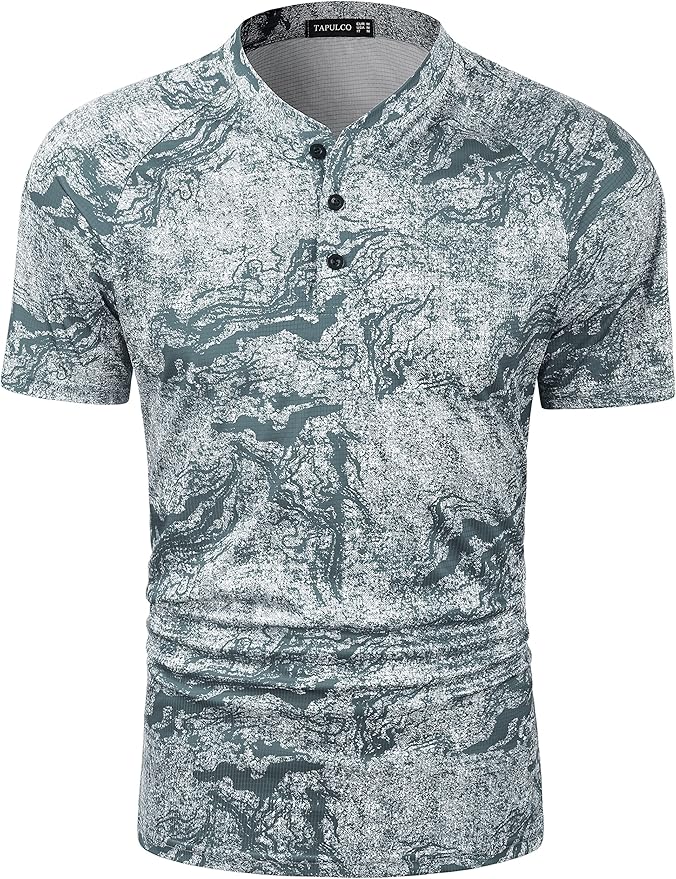 TAPULCO Mens Collarless Golf Shirts Short Sleeve Dry Fit Stretch Casual Breathable Lightweight Tshirts