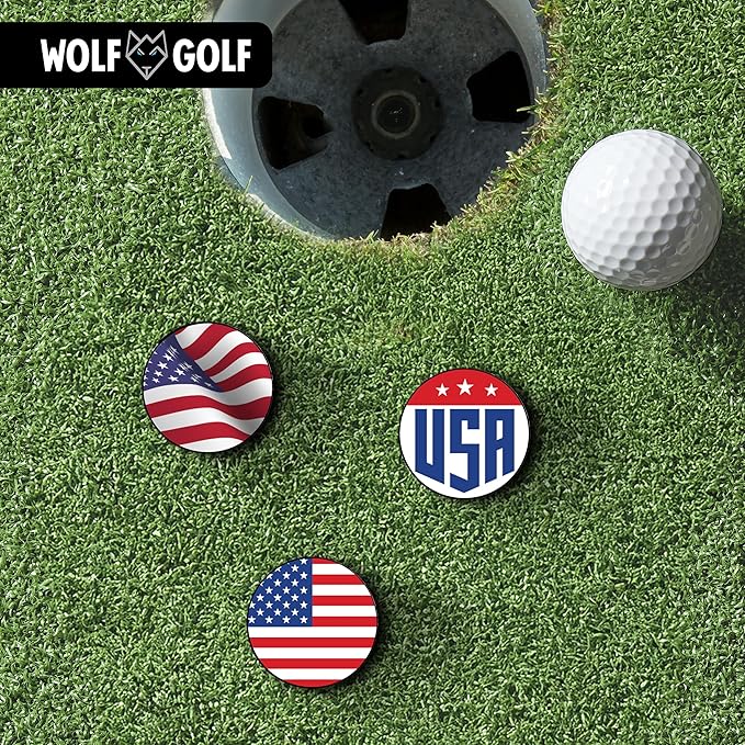 Wolf Golf Towels Golf Ball Marker Hat Clip Set | Multiple Sets to Choose from | 1 Magnetic Clip + 3 Ball Markers | Golf Accessories for Men & Women