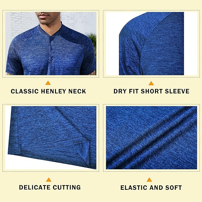TAPULCO Mens Collarless Golf Shirts Short Sleeve Dry Fit Stretch Casual Breathable Lightweight Tshirts