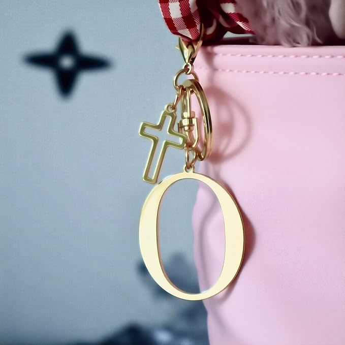 Gold Initial Keychain for Women A-Z Letter Cross Keychains Alphabet Key Chain bag Accessories Gift for Christian
