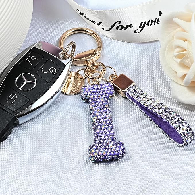 Pink Blue White Initial Letter Keychain Gift for Women Girls Bling Sparkly Cute Backpack Car Key Accessories Lanyard