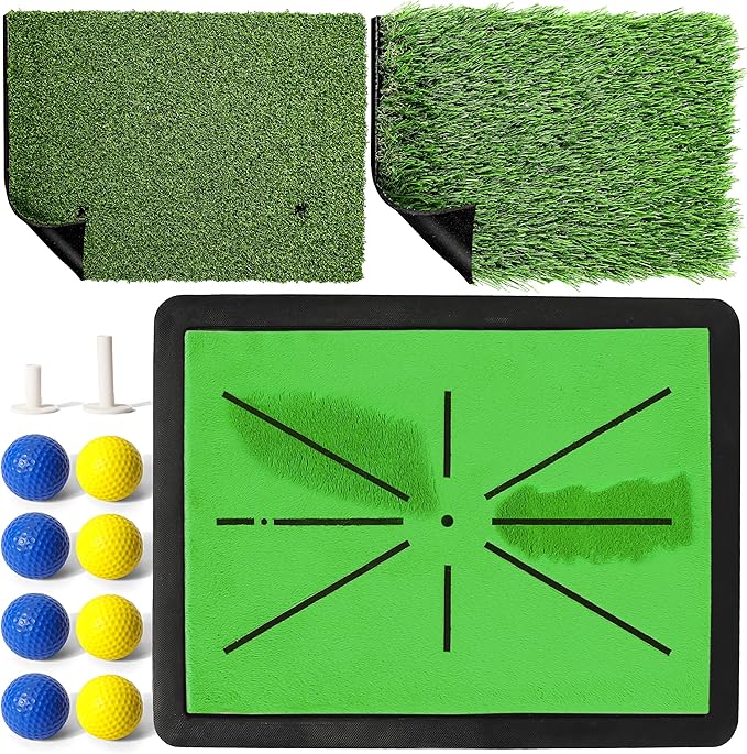 TOY Life 4-in-1 Golf Hitting Mats Practice Outdoor Indoor with Path Feedback, 4 Replaceable Golf Turf Swing Mat for Chipping Training Aid with Rough Fairway Impact Divot Mat Gifts for Men(18" x 13")