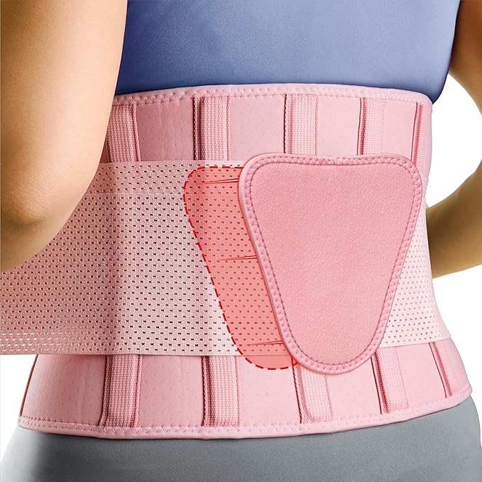 FEATOL Back Brace for Lower Back Pain, Breathable Back Support Belt for Women & Men with Lumbar Pad, Lumbar Support Belt for Heavy Lifting & Work, Pink, 5XL (Circumference:68-74.8")