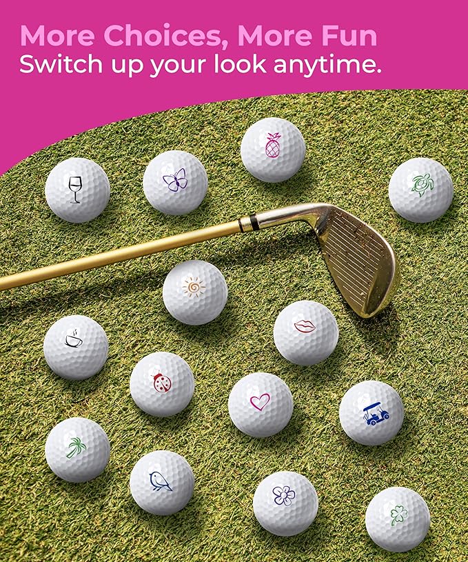 Self-Inking Golf Ball Stamp | Chic & Fun Golf Ball Stamper | Fast-Drying, Waterproof Golf Ball Marker Stamp | Reusable Golf Accessories for Women | Golfer Gifts | Golf Gadgets