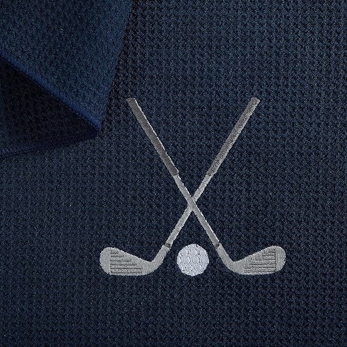 Embroidered Golf Towel Set – Custom Towels for Golf Bags & Carts – Golf Accessories & Gifts for Kids, Men, & Women – Microfiber Waffle and Ball Towels – Club Ball Design - 2-Pack