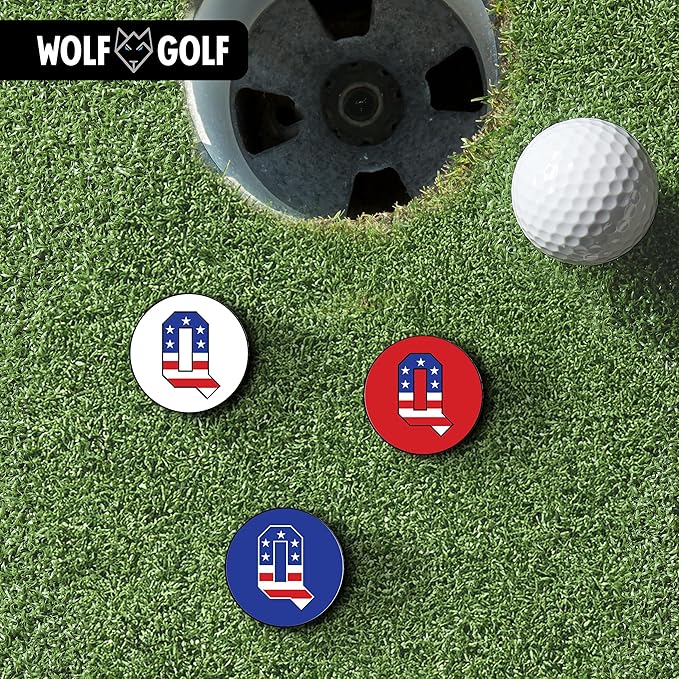 Wolf Golf Towels Golf Ball Marker Hat Clip | USA Monogram | 1 Magnetic Clip + 3 Ball Markers | Patriotic Golf Accessories for Men & Women
