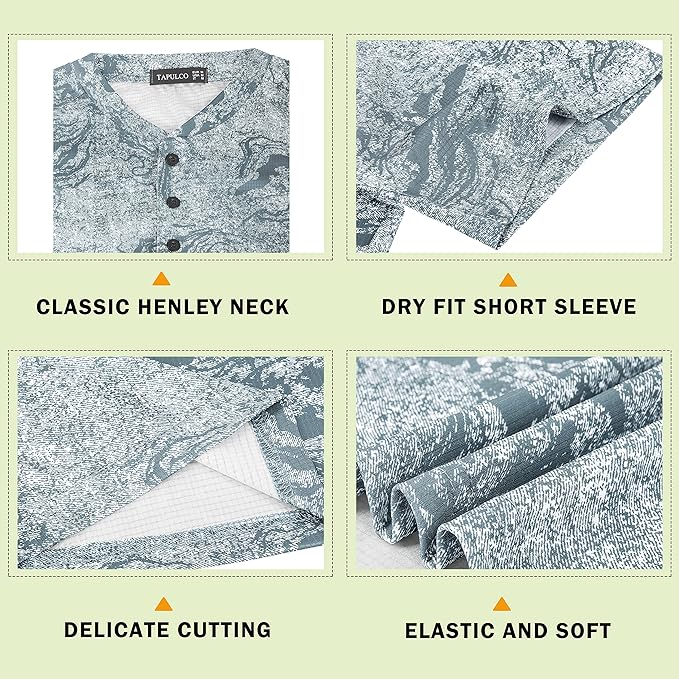 TAPULCO Mens Collarless Golf Shirts Short Sleeve Dry Fit Stretch Casual Breathable Lightweight Tshirts