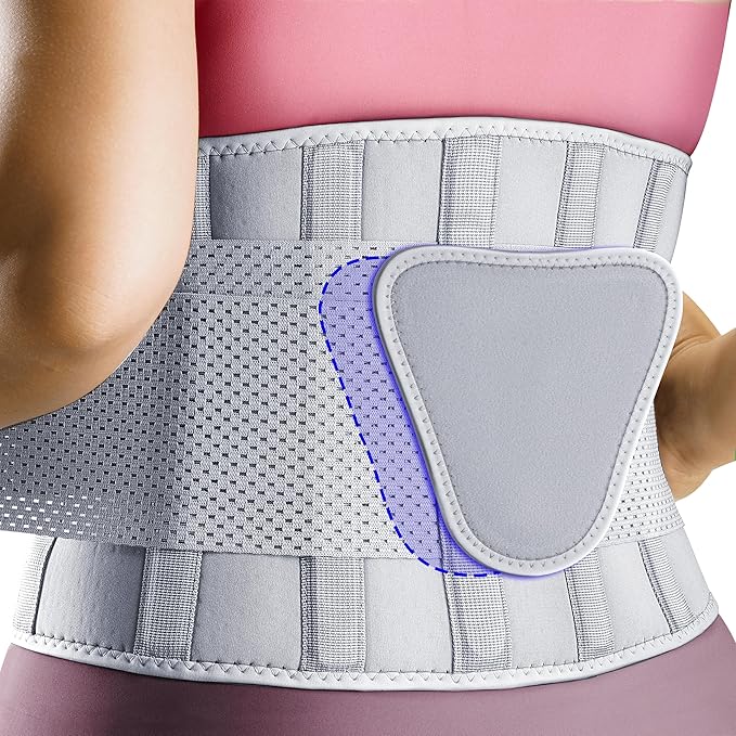 FEATOL Back Brace for Lower Back Pain Women, Breathable Back Support Belt for Women & Men with Lumbar Pad, Lumbar Support Belt for Heavy Lifting & Work, Scoliosis, Grey, 5XL (Circumference:68-74.8")