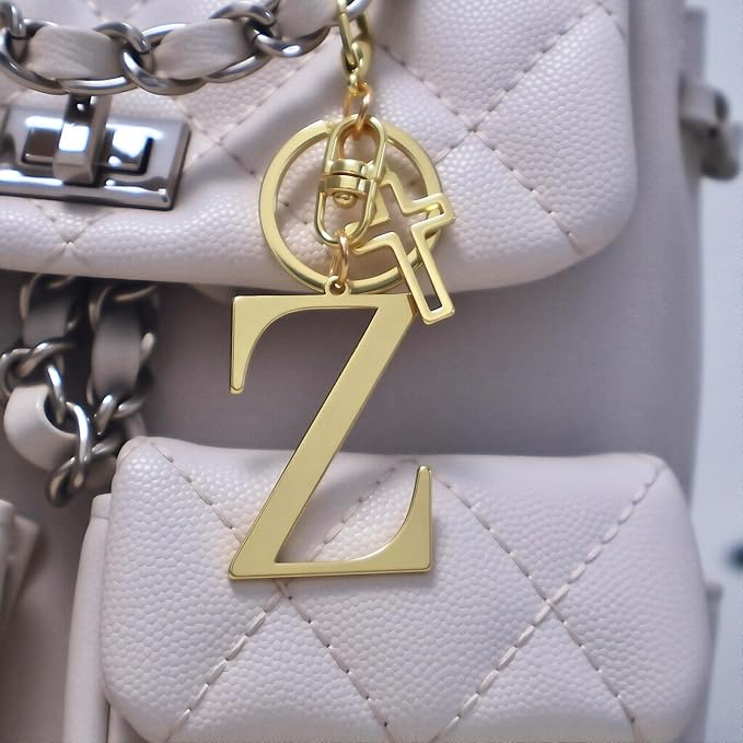 Gold Initial Keychain for Women A-Z Letter Cross Keychains Alphabet Key Chain bag Accessories Gift for Christian