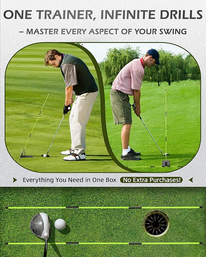 Golf Swing Training Aid, Golf Alignment Stick with Angle Plate/Holder Sets, Posture Corrector Golf Trainging Aid, Swing Plane Trainer for Aiming, Putting, Swing/Golf Practice Tools