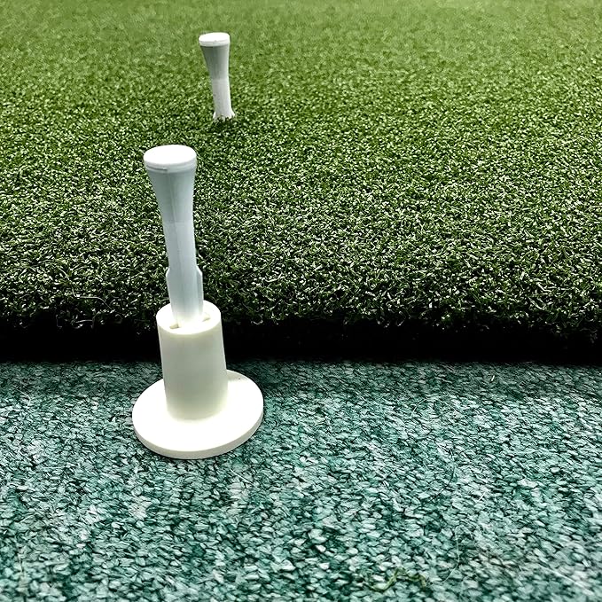 Set of 3 - Country Club Elite Golf Practice Mat Tees - Turn & Lock Rubber Tee Holder Plus Plactic Adjustable Height Tee - Replacement Tee Can Use with Most Range Driving Turf Mats